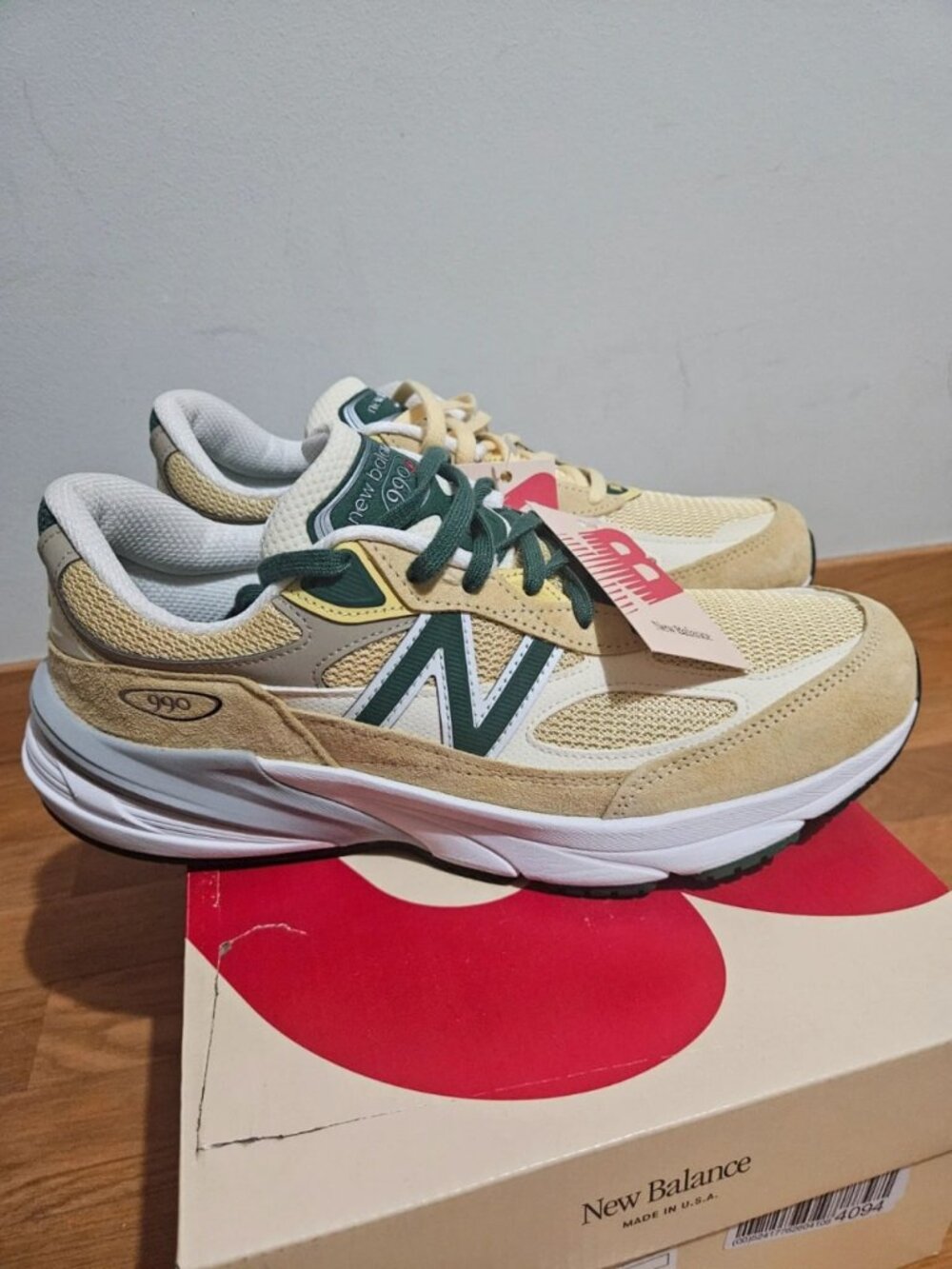 New Balance 990v6 Made in USA U990TE6 Cream/Green Size US 10.5